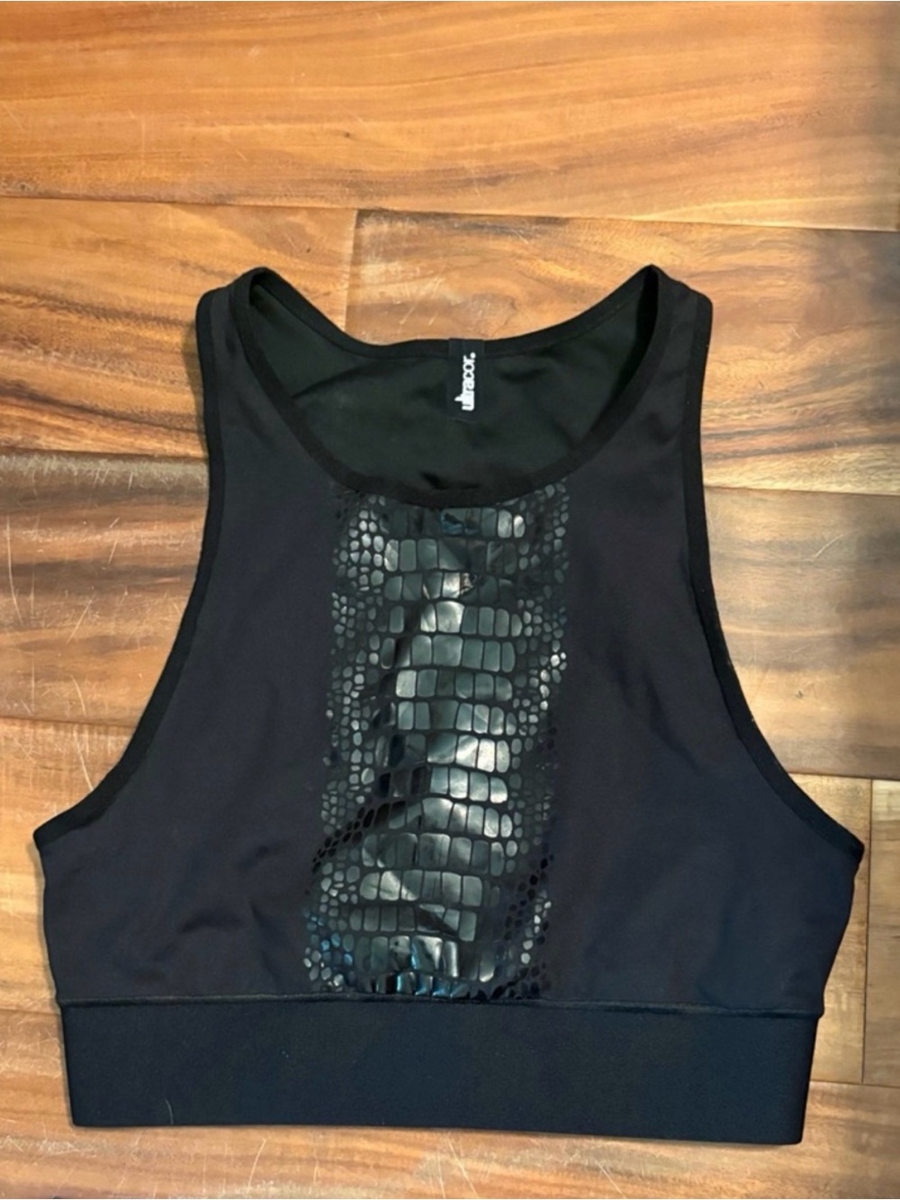 lululemon athletica Black Cropped Sports Bra with Faux-Croc Panel